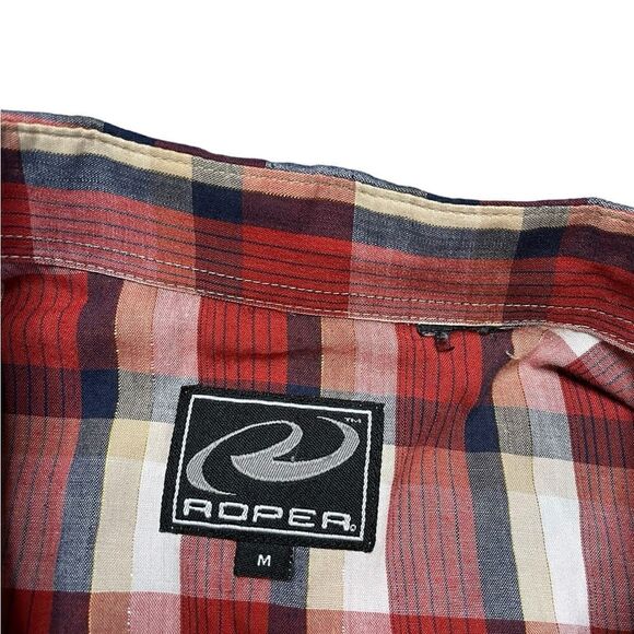 ROPER Pearl Snap Button Down Western Shirt Plaid Red Size Medium - Picture 8 of 8
